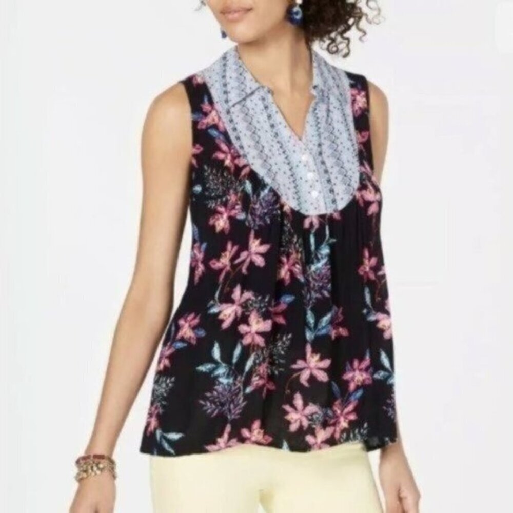 NWT Style & Co Mixed Media Collared Top